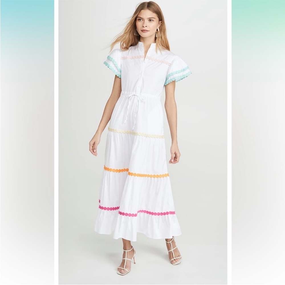 Chic White Maxi Dress with Multicolor Accents